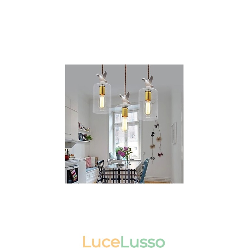 Lampadario in vetro creativo con paralume in vetro e uccello