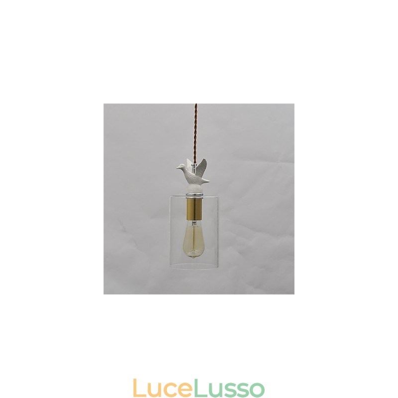 Lampadario in vetro creativo con paralume in vetro e uccello