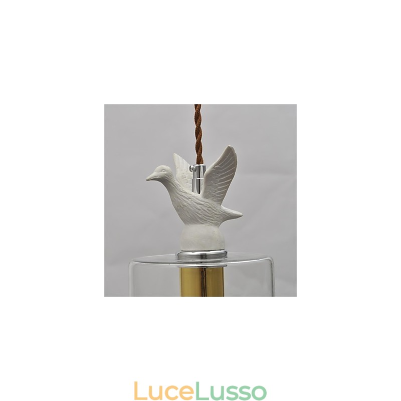 Lampadario in vetro creativo con paralume in vetro e uccello
