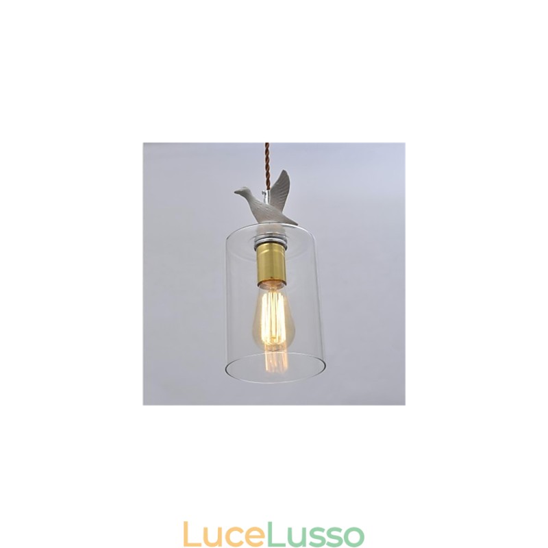 Lampadario in vetro creativo con paralume in vetro e uccello