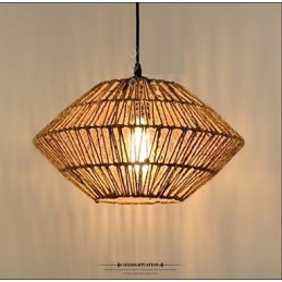 Lampada a sospensione vintage realizzata in corda con una luce