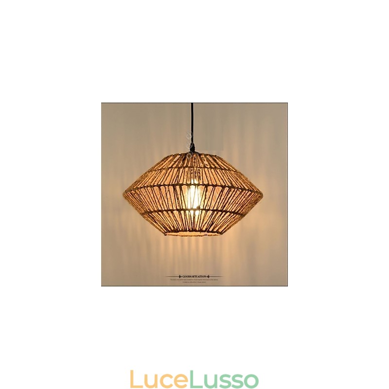 Lampada a sospensione vintage realizzata in corda con una luce