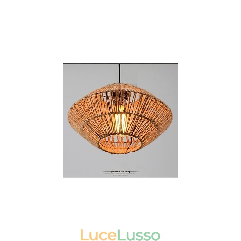 Lampada a sospensione vintage realizzata in corda con una luce