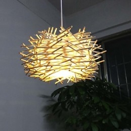 Lampada a sospensione contemporanea e contratta 1 luce in legno intrecciato a mano