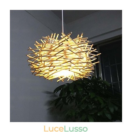 Lampada a sospensione contemporanea e contratta 1 luce in legno intrecciato a mano Lampada a sospensione contemporanea e contratta 1 luce in legno intrecciato a mano