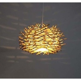 Lampada a sospensione contemporanea e contratta 1 luce in legno intrecciato a mano