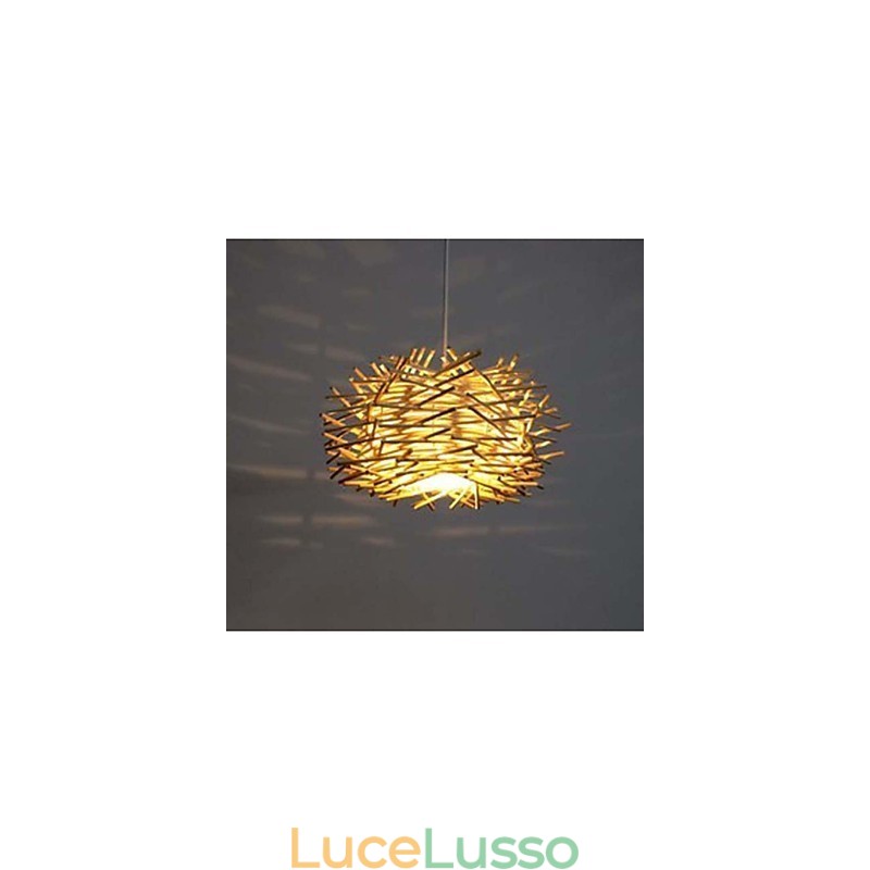 Lampada a sospensione contemporanea e contratta 1 luce in legno intrecciato a mano