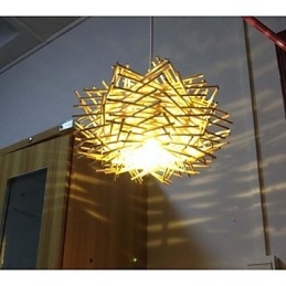 Lampada a sospensione contemporanea e contratta 1 luce in legno intrecciato a mano