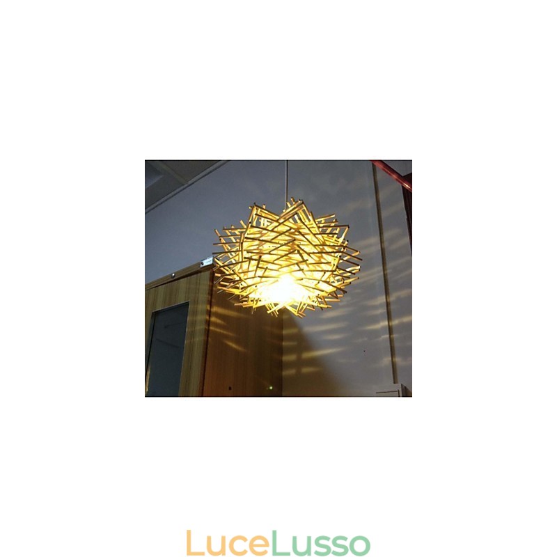 Lampada a sospensione contemporanea e contratta 1 luce in legno intrecciato a mano