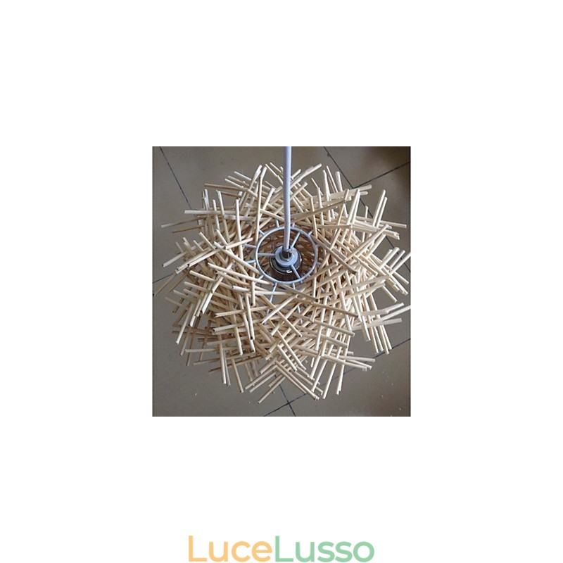 Lampada a sospensione contemporanea e contratta 1 luce in legno intrecciato a mano