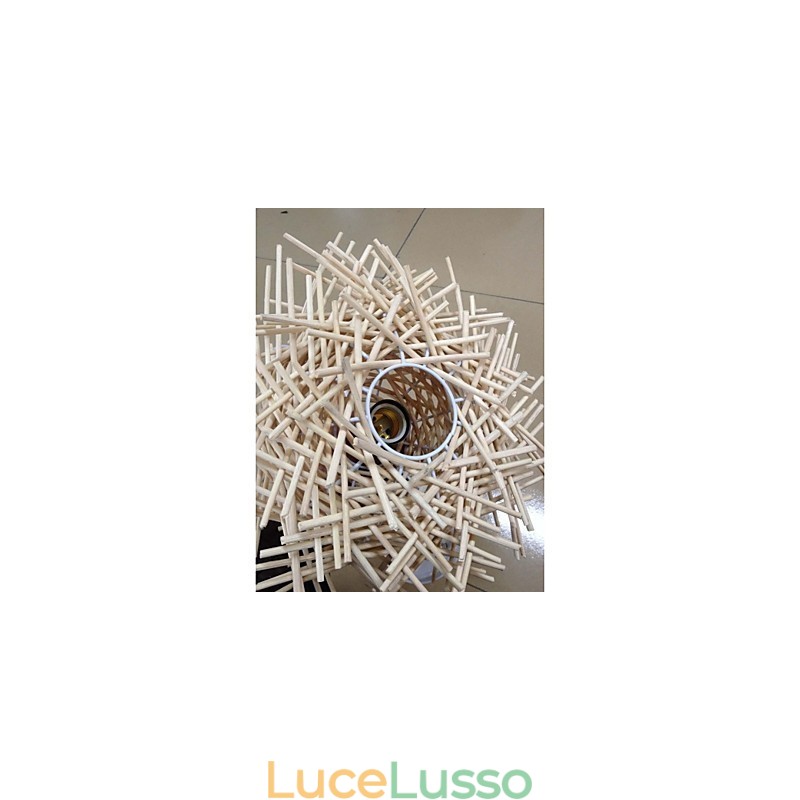 Lampada a sospensione contemporanea e contratta 1 luce in legno intrecciato a mano