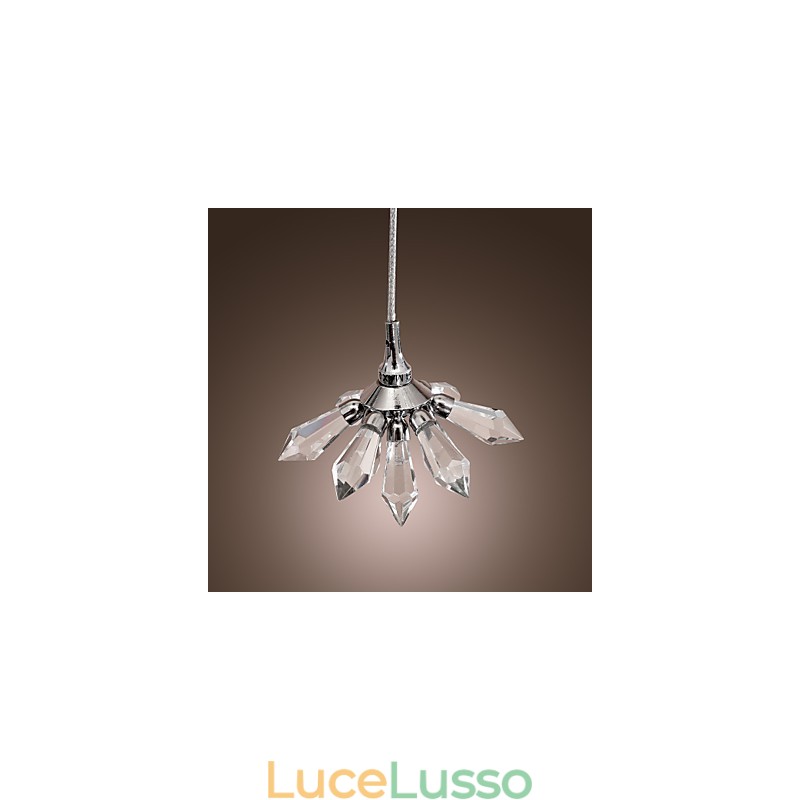 Lampada a sospensione moderna in metallo cromato in stile mini cristallo contemporaneo