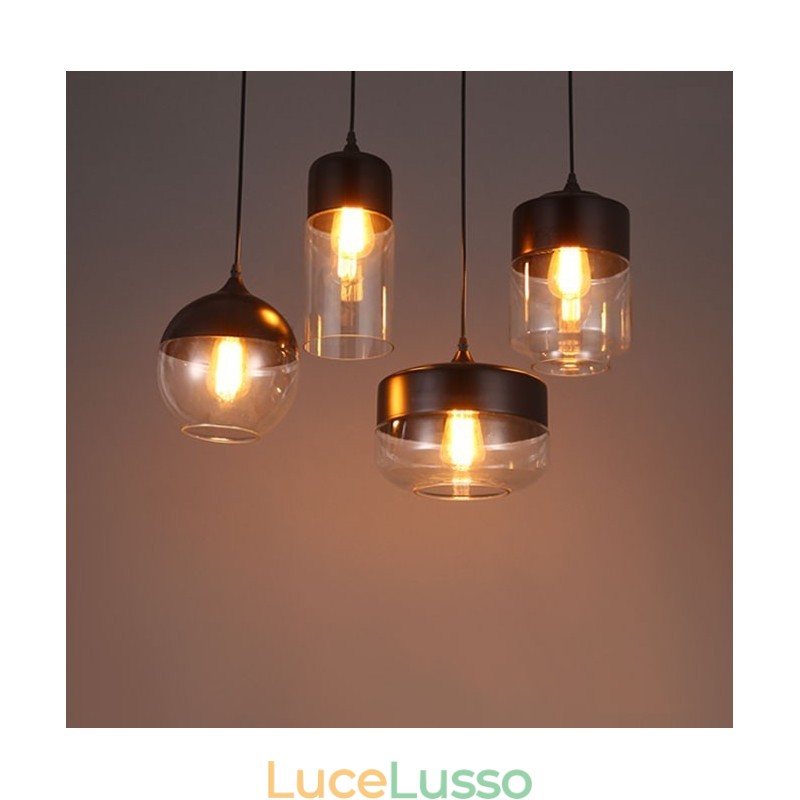 Lampadario in ferro battuto e vetro di Nordic Creative Stair Shop