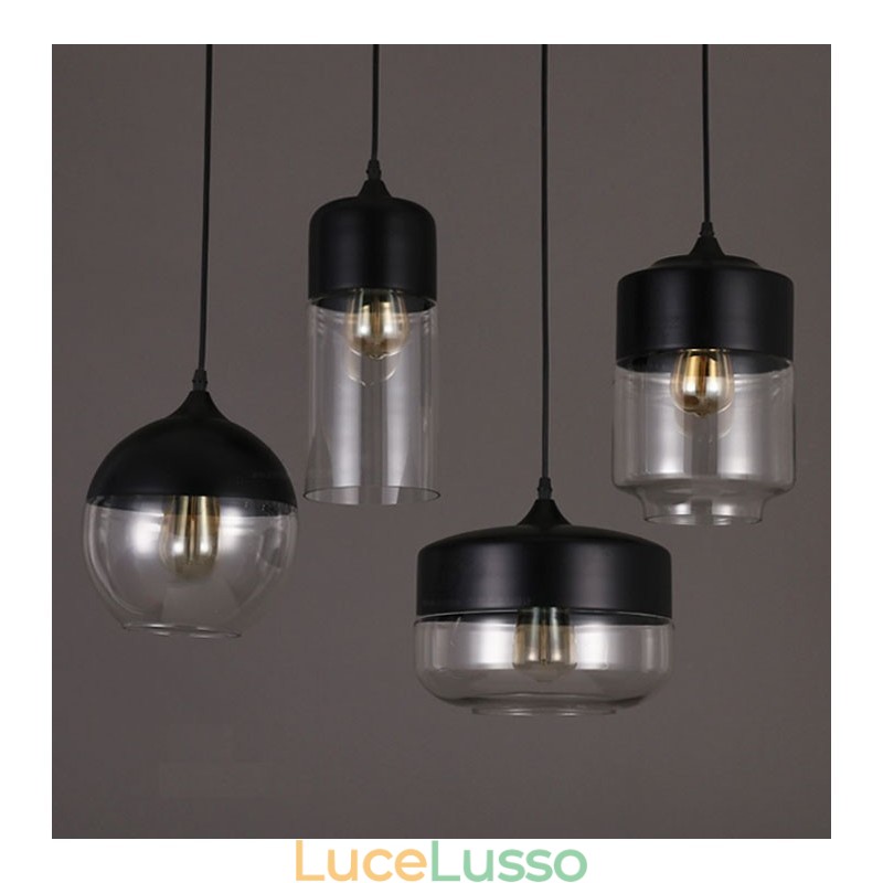 Lampadario in ferro battuto e vetro di Nordic Creative Stair Shop