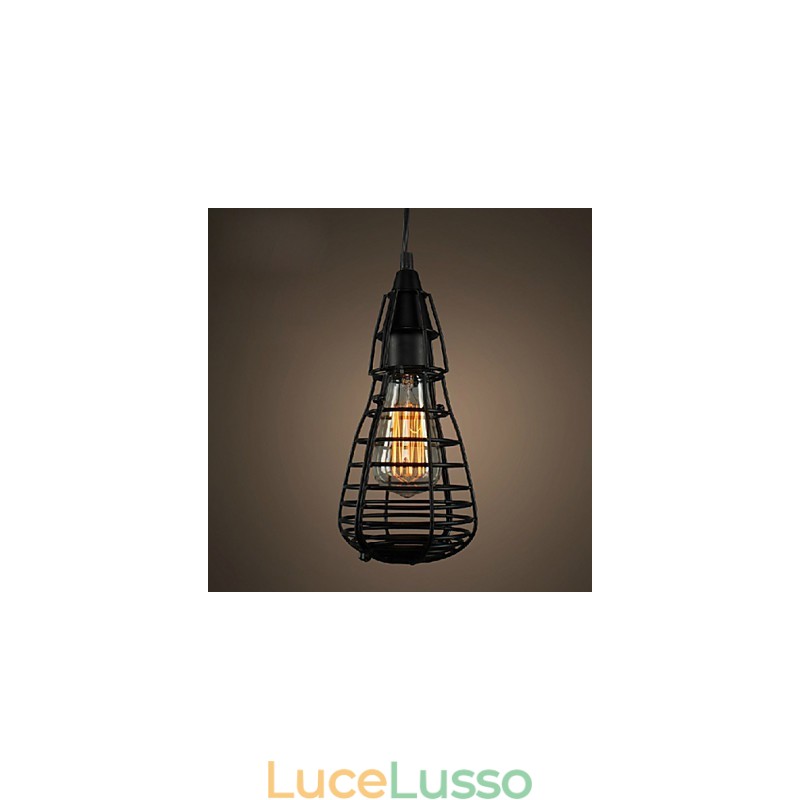 Lampada a sospensione a testa singola in gabbia di ferro battuto, stile industriale americano, che restaura i modi antichi