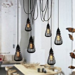 Lampada a sospensione a testa singola in gabbia di ferro battuto, stile industriale americano, che restaura i modi antichi