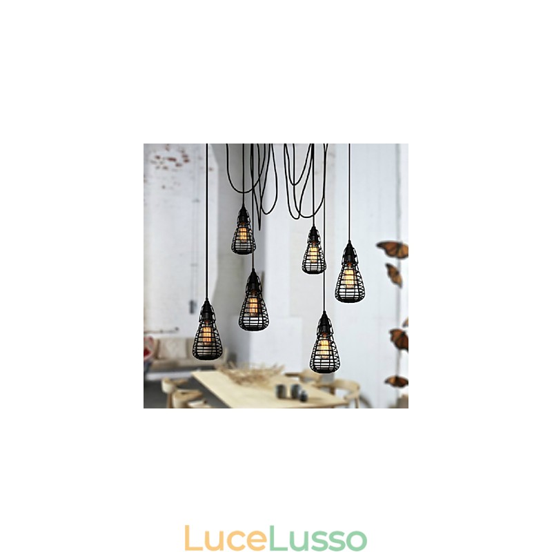 Lampada a sospensione a testa singola in gabbia di ferro battuto, stile industriale americano, che restaura i modi antichi
