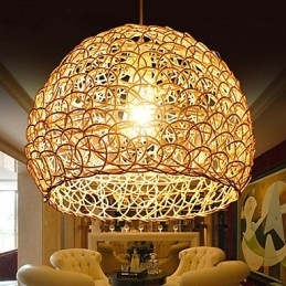 Lampada a sospensione moderna con testa singola in rattan intrecciato, stile rurale Cany