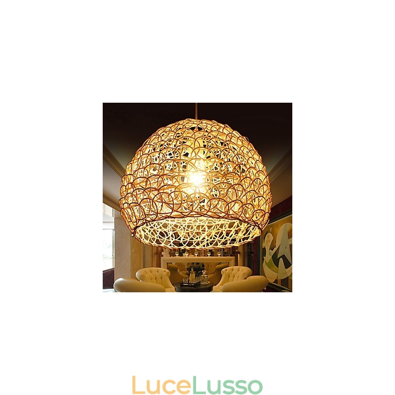 Lampada a sospensione moderna con testa singola in rattan intrecciato, stile rurale Cany
