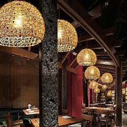 Lampada a sospensione moderna con testa singola in rattan intrecciato, stile rurale Cany