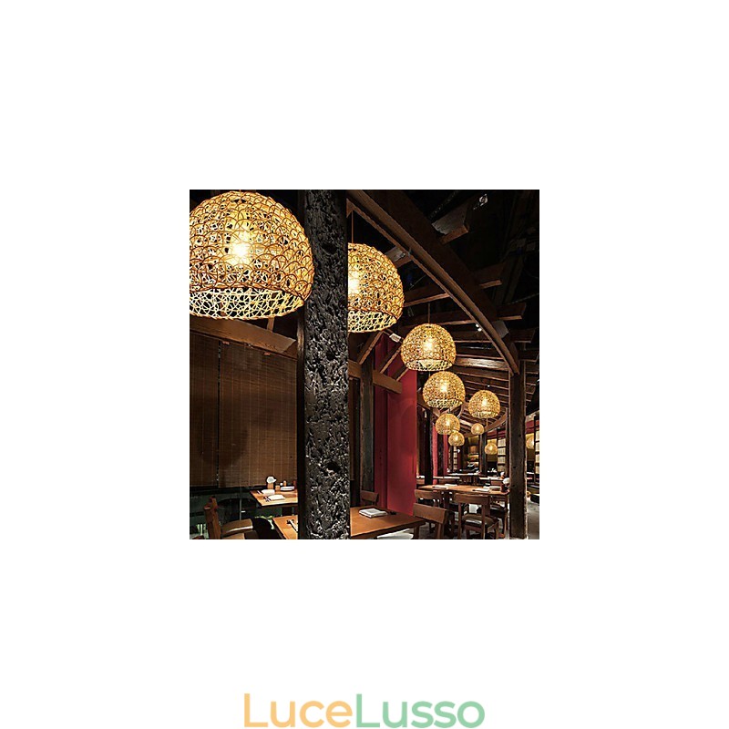 Lampada a sospensione moderna con testa singola in rattan intrecciato, stile rurale Cany
