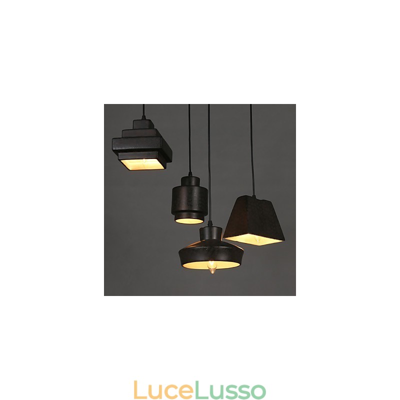 Lampadario in vetro retrò stile country americano, con seduta arrugginita e luce a goccia