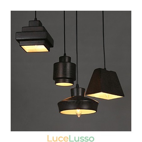 Lampadario in vetro retrò stile country americano, con seduta arrugginita e luce a goccia Lampadario in vetro retrò stile country americano, con seduta arrugginita e luce a goccia