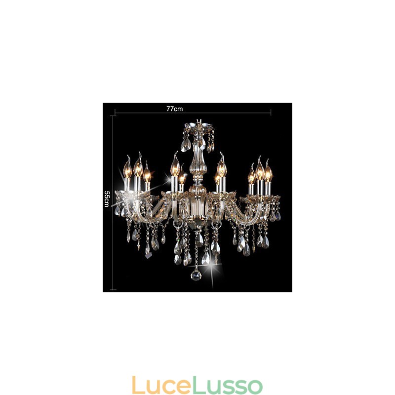 Lampadario di cristallo di lusso a 10 luci, colore cognac, lampadario di cristallo K9