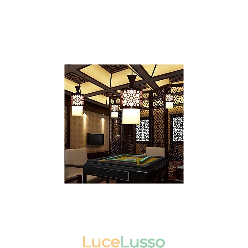 Lampada a sospensione a testa singola creativa in stile cinese moderno, classica, in legno massello, con tamburo