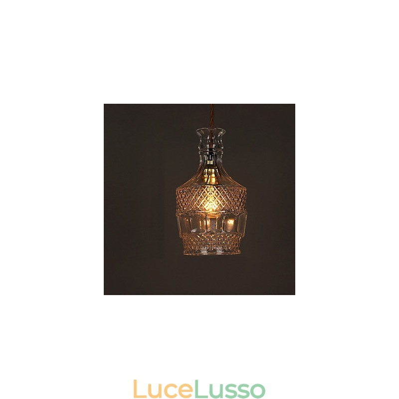 Lampadario a sospensione in vetro artistico intagliato creativo con bottiglia romantica