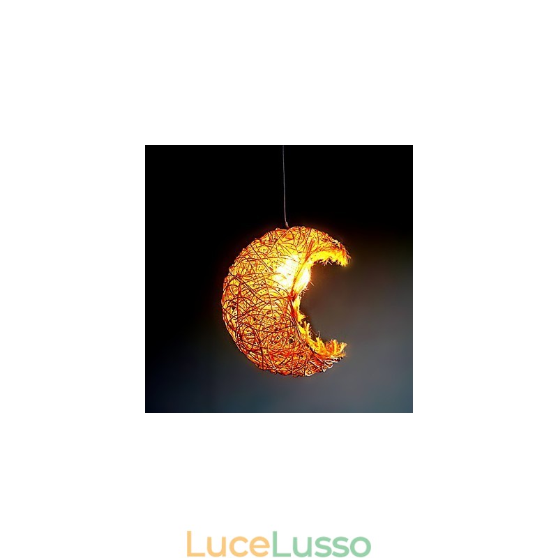 Lampada a sospensione moderna con testa singola in rattan intrecciato, stile rurale Cany