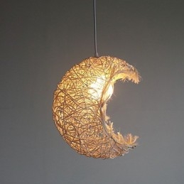 Lampada a sospensione moderna con testa singola in rattan intrecciato, stile rurale Cany
