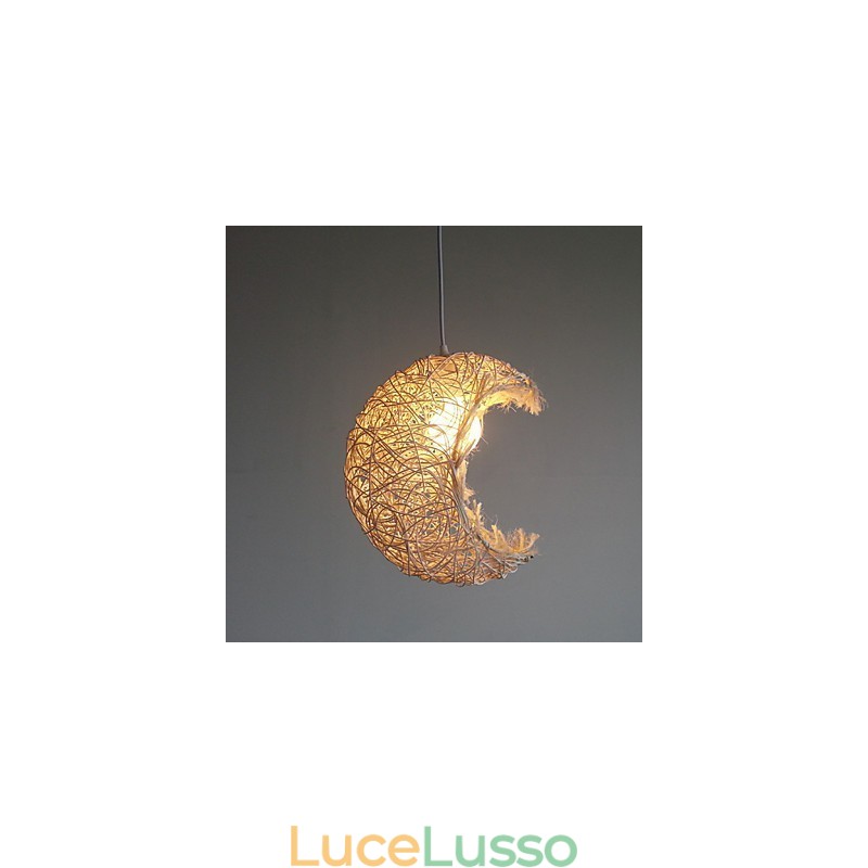 Lampada a sospensione moderna con testa singola in rattan intrecciato, stile rurale Cany