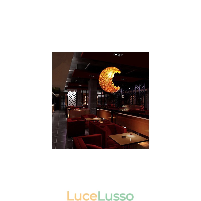 Lampada a sospensione moderna con testa singola in rattan intrecciato, stile rurale Cany