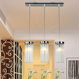 Lampada a sospensione moderna in metallo cromato e cristallo contemporaneo
