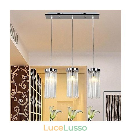 Lampada a sospensione moderna in metallo cromato e cristallo contemporaneo Lampada a sospensione moderna in metallo cromato e cristallo contemporaneo