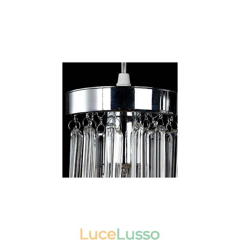 Lampada a sospensione moderna in metallo cromato e cristallo contemporaneo