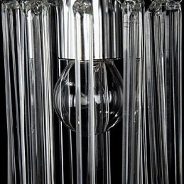 Lampada a sospensione moderna in metallo cromato e cristallo contemporaneo