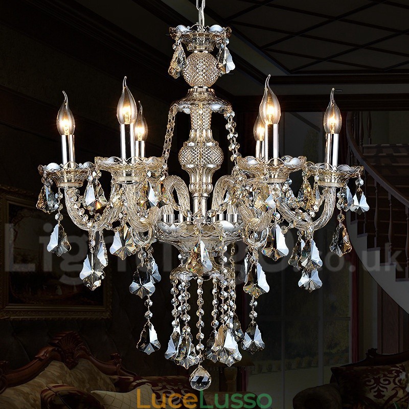 Lampadario moderno in cristallo K9 color cognac retrò vintage con 6 luci