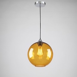 Lampada a sospensione moderna in vetro con paralume in vetro rotondo color ambra con design a bolle