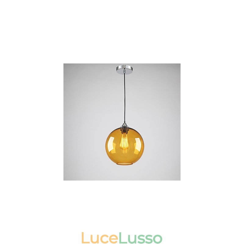 Lampada a sospensione moderna in vetro con paralume in vetro rotondo color ambra con design a bolle