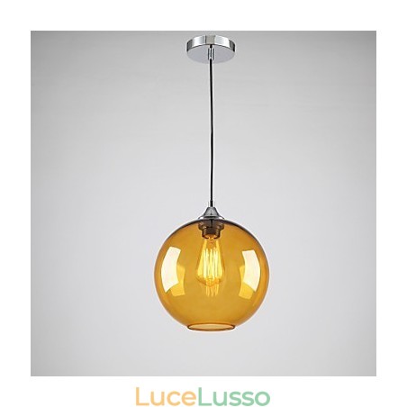 Lampada a sospensione moderna in vetro con paralume in vetro rotondo color ambra con design a bolle Lampada a sospensione moderna in vetro con paralume in vetro rotondo color ambra con design a bolle