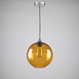 Lampada a sospensione moderna in vetro con paralume in vetro rotondo color ambra con design a bolle