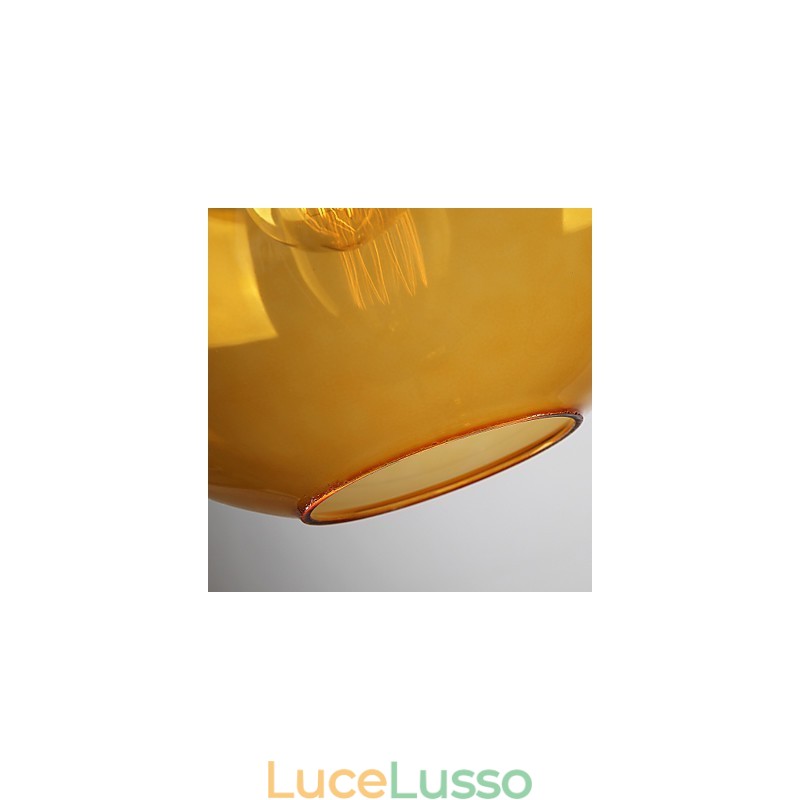 Lampada a sospensione moderna in vetro con paralume in vetro rotondo color ambra con design a bolle