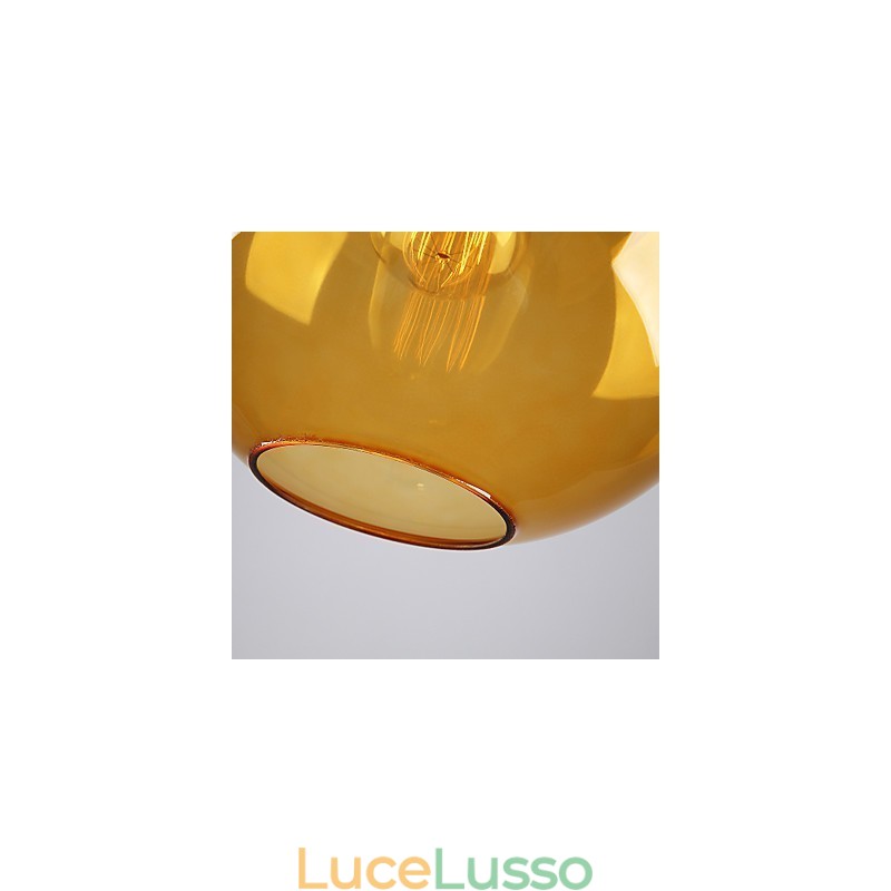 Lampada a sospensione moderna in vetro con paralume in vetro rotondo color ambra con design a bolle