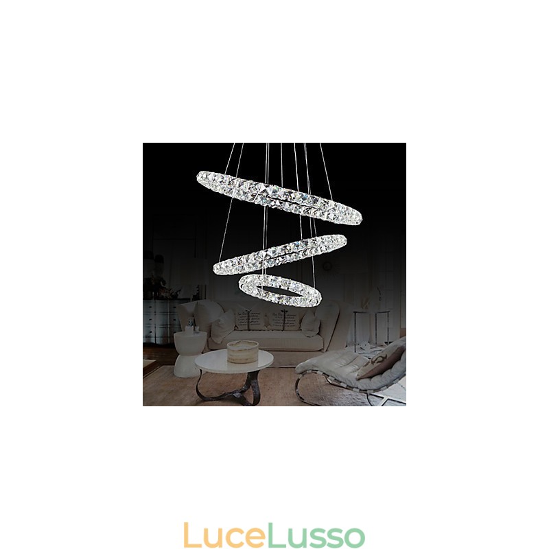 Lampada a sospensione moderna in metallo cromato e cristallo contemporaneo da 44 W