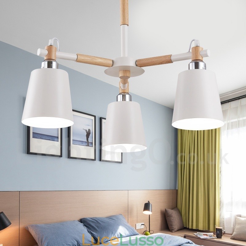 Lampadario moderno contemporaneo in legno a 3 luci
