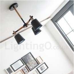 Lampadario moderno contemporaneo in legno a 3 luci