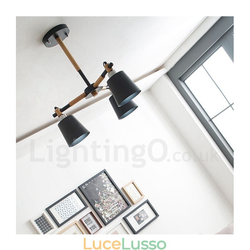 Lampadario moderno contemporaneo in legno a 3 luci