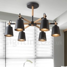 Lampadario moderno contemporaneo in legno a 6 luci
